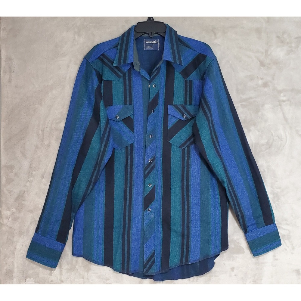Vtg Wrangler Pearl Snap Shirt Mens XL? Plaid Heavy Blanket Flannel Striped READ